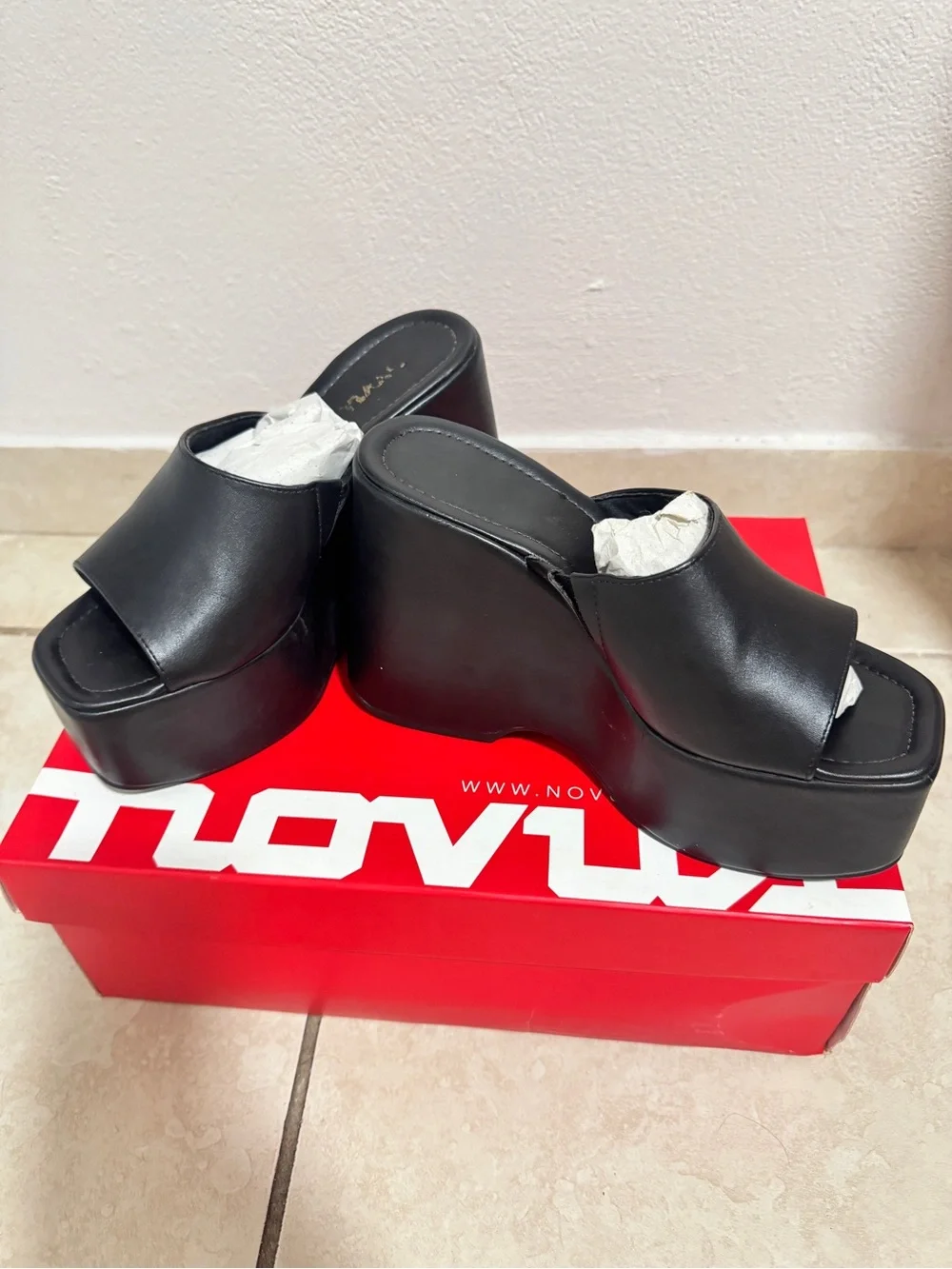 Black Platform Slide Wedges for Women - Sleek Open-Toe Slip-Ons